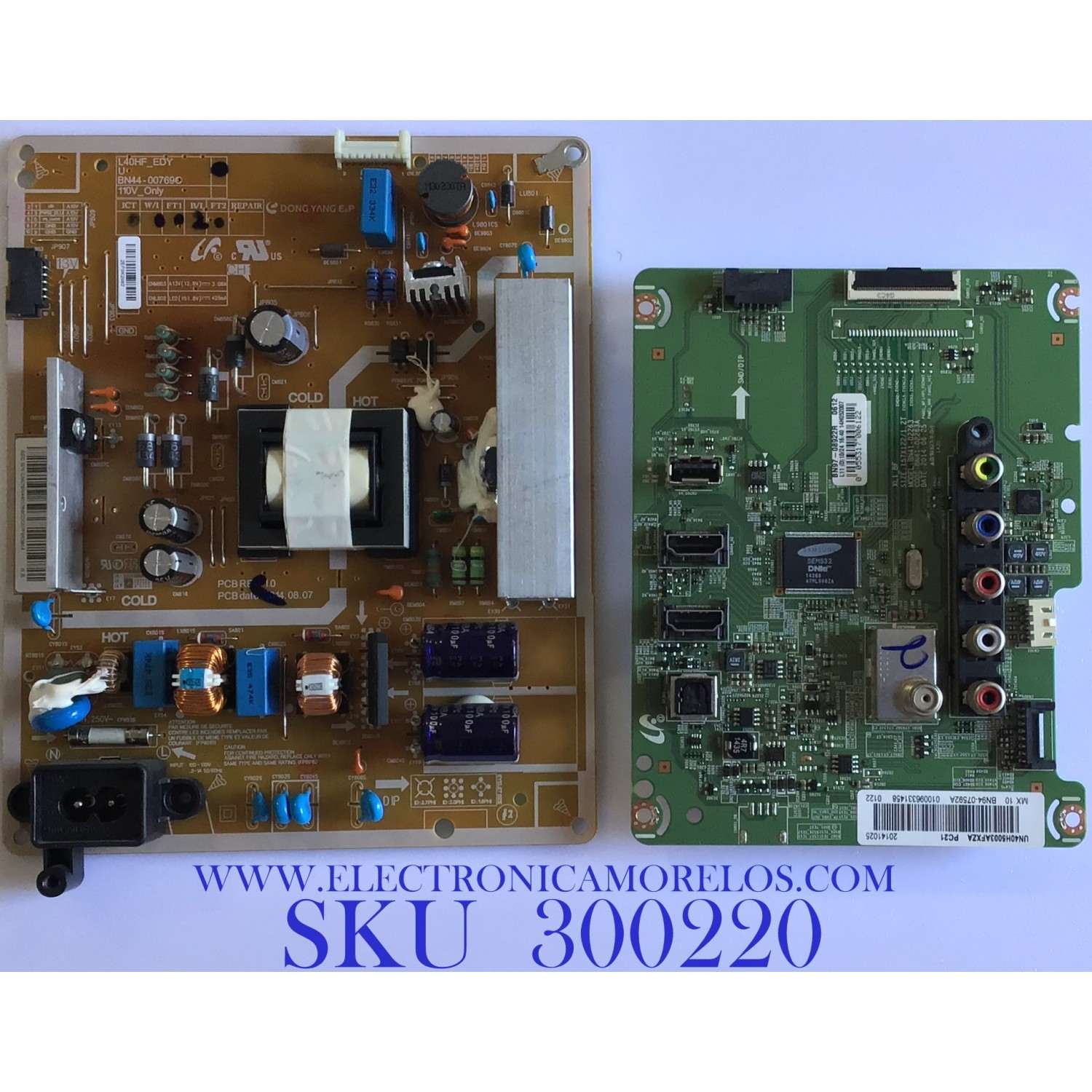 KIT DE TARJETAS PARA TV SAMSUNG / MAIN BN94-07592A /  BN41-02263A / FUENTE BN44-00769C / L40HF_EDY / PANEL CY-DH40BGNV1H / MODELO UN40H5003AFXZA IF02